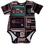 Retro Electronics Old Antiques Texture Wallpaper Vintage Cassette Tapes Retrospective Baby Short Sleeve Bodysuit