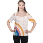 Abstract Geometric Bauhaus Polka Dots Retro Memphis Rainbow Cutout Shoulder T-Shirt