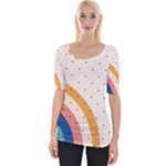 Abstract Geometric Bauhaus Polka Dots Retro Memphis Rainbow Wide Neckline T-Shirt