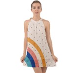 Abstract Geometric Bauhaus Polka Dots Retro Memphis Rainbow Halter Tie Back Chiffon Dress