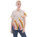 Abstract Geometric Bauhaus Polka Dots Retro Memphis Rainbow Women s Short Sleeve Pocket Shirt