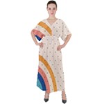 Abstract Geometric Bauhaus Polka Dots Retro Memphis Rainbow V-Neck Boho Style Maxi Dress