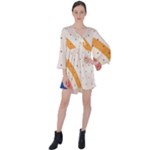 Abstract Geometric Bauhaus Polka Dots Retro Memphis Rainbow V-Neck Flare Sleeve Mini Dress