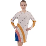 Abstract Geometric Bauhaus Polka Dots Retro Memphis Rainbow Long Sleeve Hoodie Dress