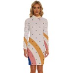 Abstract Geometric Bauhaus Polka Dots Retro Memphis Rainbow Long Sleeve Shirt Collar Bodycon Dress