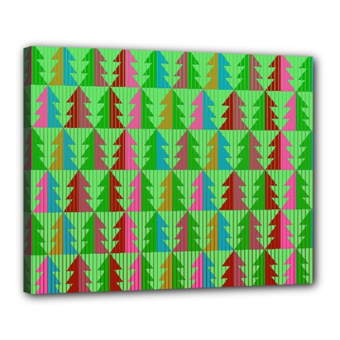 Trees Pattern Retro Pink Red Yellow Holidays Advent Christmas Canvas 20  x 16  (Stretched) from UrbanLoad.com