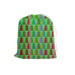 Trees Pattern Retro Pink Red Yellow Holidays Advent Christmas Drawstring Pouch (Large)