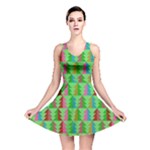 Trees Pattern Retro Pink Red Yellow Holidays Advent Christmas Reversible Skater Dress