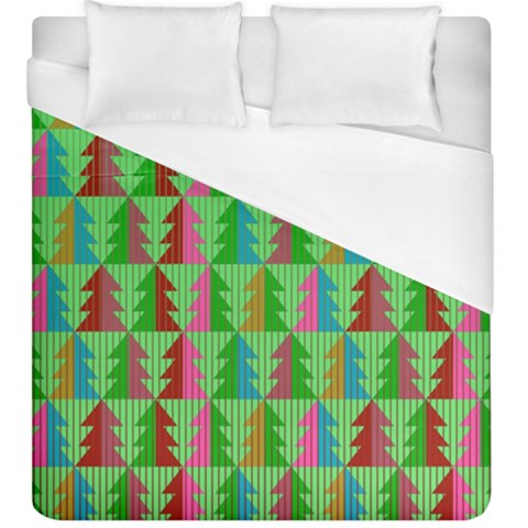 Trees Pattern Retro Pink Red Yellow Holidays Advent Christmas Duvet Cover (King Size) from UrbanLoad.com