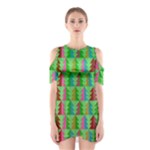 Trees Pattern Retro Pink Red Yellow Holidays Advent Christmas Shoulder Cutout One Piece Dress