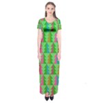 Trees Pattern Retro Pink Red Yellow Holidays Advent Christmas Short Sleeve Maxi Dress