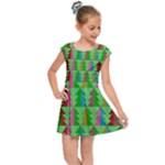 Trees Pattern Retro Pink Red Yellow Holidays Advent Christmas Kids  Cap Sleeve Dress
