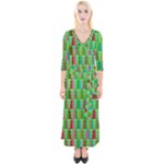 Trees Pattern Retro Pink Red Yellow Holidays Advent Christmas Quarter Sleeve Wrap Maxi Dress