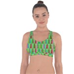Trees Pattern Retro Pink Red Yellow Holidays Advent Christmas Cross String Back Sports Bra