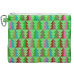Trees Pattern Retro Pink Red Yellow Holidays Advent Christmas Canvas Cosmetic Bag (XXL)