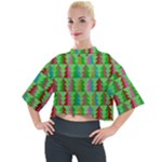 Trees Pattern Retro Pink Red Yellow Holidays Advent Christmas Mock Neck T-Shirt