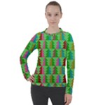 Trees Pattern Retro Pink Red Yellow Holidays Advent Christmas Women s Pique Long Sleeve T-Shirt