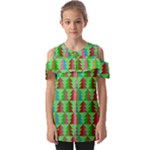 Trees Pattern Retro Pink Red Yellow Holidays Advent Christmas Fold Over Open Sleeve Top