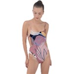 Abstract Boho Bohemian Style Retro Vintage Tie Strap One Piece Swimsuit