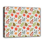 Background Pattern Flowers Design Leaves Autumn Daisy Fall Canvas 14  x 11  (Stretched)