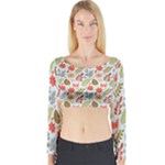 Background Pattern Flowers Design Leaves Autumn Daisy Fall Long Sleeve Crop Top