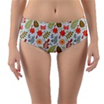 Background Pattern Flowers Design Leaves Autumn Daisy Fall Reversible Mid-Waist Bikini Bottoms