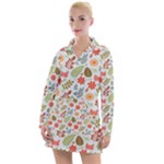 Background Pattern Flowers Design Leaves Autumn Daisy Fall Women s Long Sleeve Casual Dress