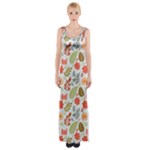 Background Pattern Flowers Design Leaves Autumn Daisy Fall Thigh Split Maxi Dress