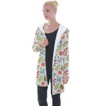 Background Pattern Flowers Design Leaves Autumn Daisy Fall Longline Hooded Cardigan