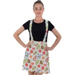Background Pattern Flowers Design Leaves Autumn Daisy Fall Velvet Suspender Skater Skirt