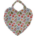 Background Pattern Flowers Design Leaves Autumn Daisy Fall Giant Heart Shaped Tote