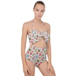 Background Pattern Flowers Design Leaves Autumn Daisy Fall Scallop Top Cut Out Swimsuit