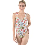 Background Pattern Flowers Design Leaves Autumn Daisy Fall High Leg Strappy Swimsuit