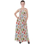 Background Pattern Flowers Design Leaves Autumn Daisy Fall Empire Waist Velour Maxi Dress