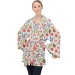 Background Pattern Flowers Design Leaves Autumn Daisy Fall Long Sleeve Velvet Kimono 