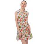 Background Pattern Flowers Design Leaves Autumn Daisy Fall Sleeveless Shirt Dress