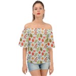 Background Pattern Flowers Design Leaves Autumn Daisy Fall Off Shoulder Short Sleeve Top