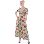Background Pattern Flowers Design Leaves Autumn Daisy Fall Button Up Short Sleeve Maxi Dress
