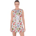 Background Pattern Flowers Design Leaves Autumn Daisy Fall Lace Up Front Bodycon Dress