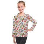 Background Pattern Flowers Design Leaves Autumn Daisy Fall Kids  Long Mesh T-Shirt