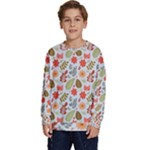 Background Pattern Flowers Design Leaves Autumn Daisy Fall Kids  Crewneck Sweatshirt