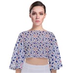 Background Pattern Floral Leaves Flowers Tie Back Butterfly Sleeve Chiffon Top
