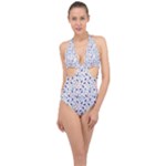 Background Pattern Floral Leaves Flowers Halter Front Plunge Swimsuit