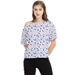 Background Pattern Floral Leaves Flowers One Shoulder Cut Out T-Shirt
