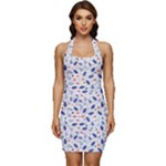Background Pattern Floral Leaves Flowers Sleeveless Wide Square Neckline Ruched Bodycon Dress