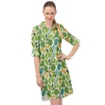 Leaves Tropical Background Pattern Green Botanical Texture Nature Foliage Long Sleeve Mini Shirt Dress
