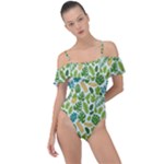 Leaves Tropical Background Pattern Green Botanical Texture Nature Foliage Frill Detail One Piece Swimsuit