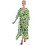 Leaves Tropical Background Pattern Green Botanical Texture Nature Foliage Quarter Sleeve Wrap Front Maxi Dress