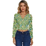 Leaves Tropical Background Pattern Green Botanical Texture Nature Foliage Long Sleeve V-Neck Top