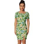 Leaves Tropical Background Pattern Green Botanical Texture Nature Foliage Fitted Knot Split End Bodycon Dress